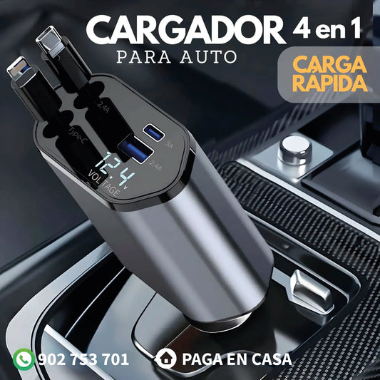 EL ÚNICO CARGADOR 4 EN 1 PARA AUTO - CARGA RÁPIDA